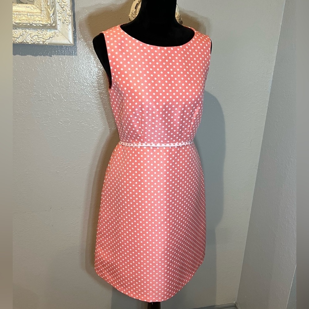 Tahari Pink Polka Dot Sleeveless Dress - Picture 1 of 11